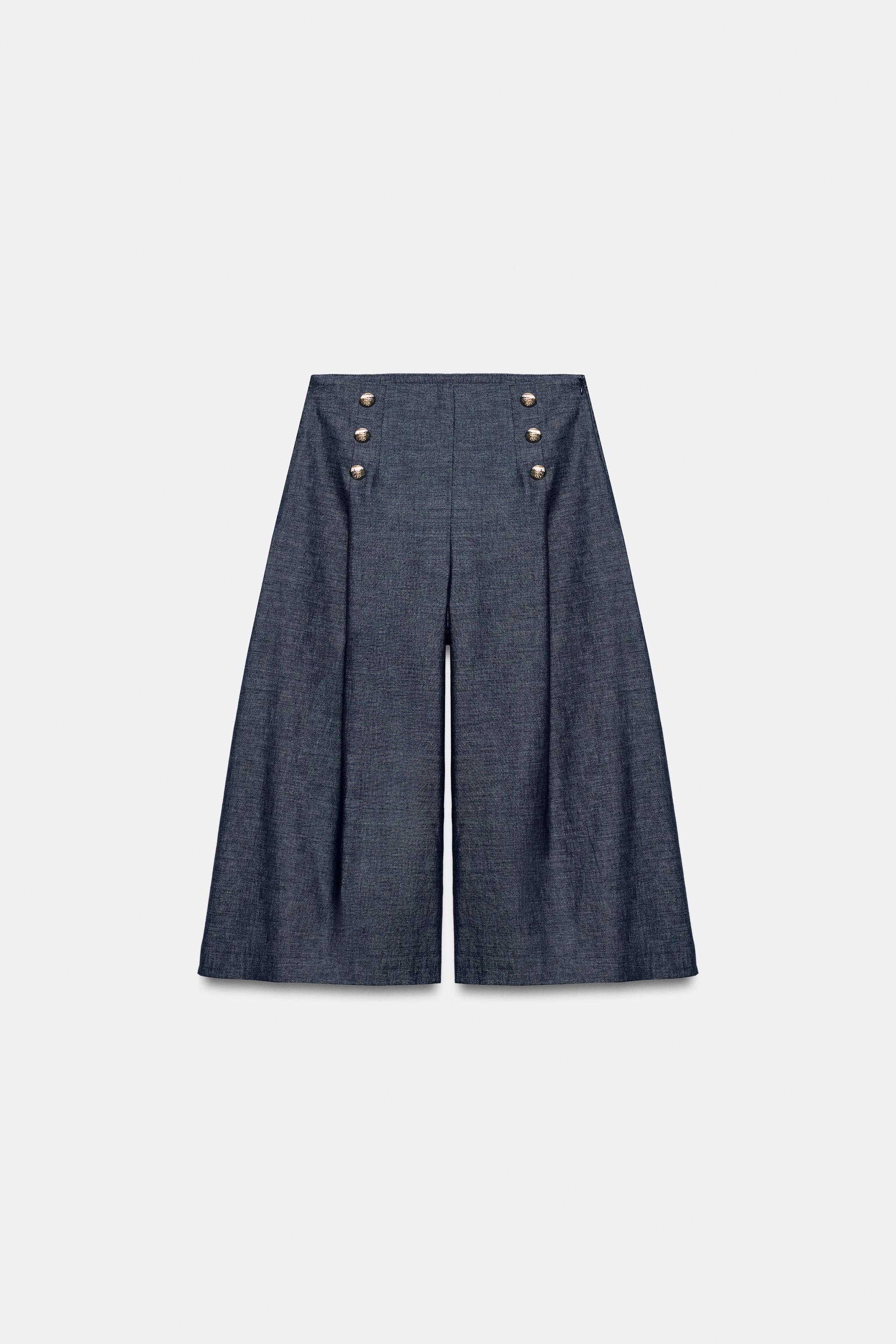 LONG BUTTONED LINEN SHORTS